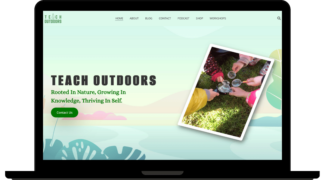 Website layout screenshot for Teach Outdoors.
